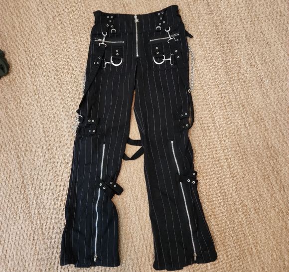 Tripp nyc Denim - Tripp NYC Black Pinstripe Bondage Pants with Silver Hardware Size 28